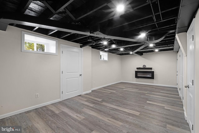 basement featuring hardwood / wood-style flooring