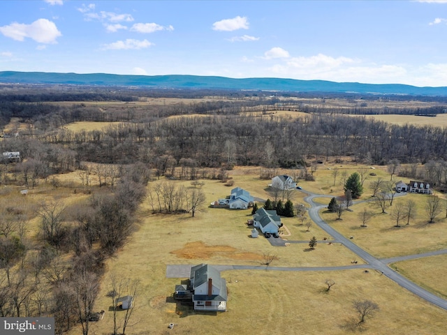 birds eye view of property featuring a rural view and a mountain view