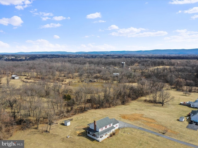 drone / aerial view featuring a mountain view