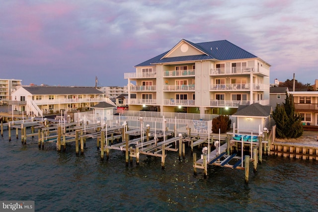 dock area with a water view