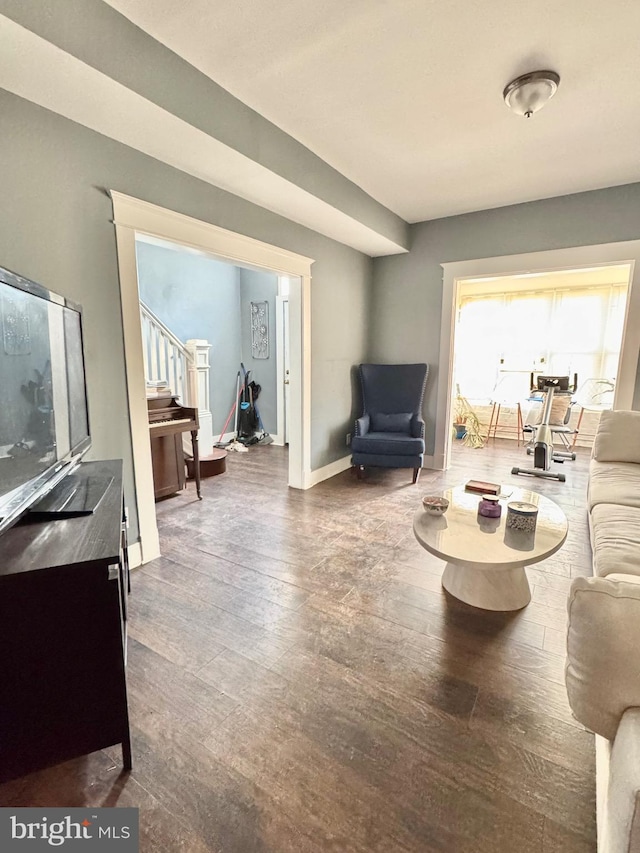 living room featuring dark hardwood / wood-style flooring