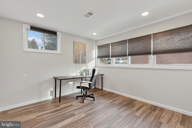 home office featuring wood-type flooring