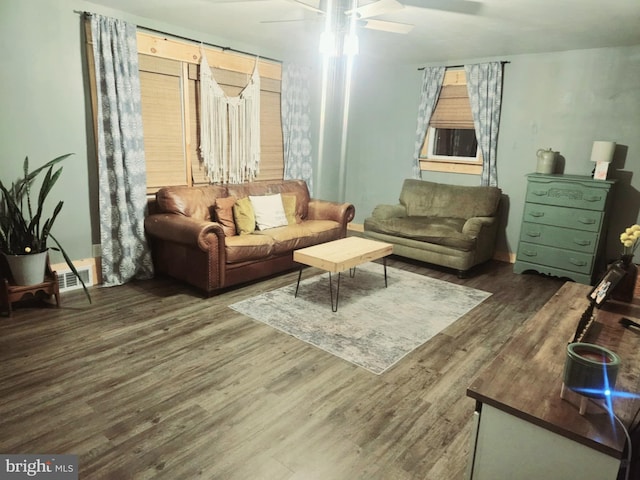 living room featuring dark hardwood / wood-style floors