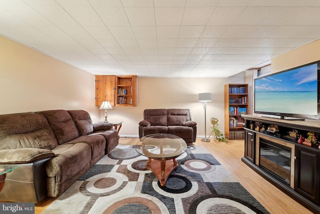 living room with light wood-style flooring and baseboards