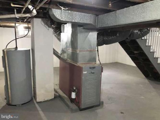 utility room with water heater and heating unit