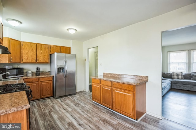 kitchen featuring light hardwood / wood-style flooring, stainless steel appliances, and sink