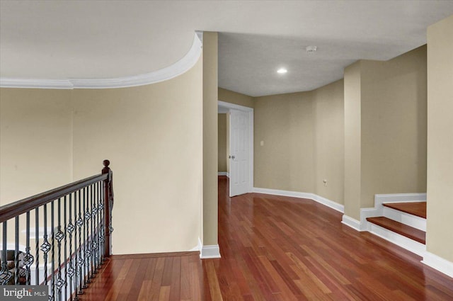 corridor featuring crown molding and wood-type flooring