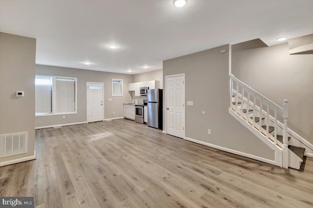 unfurnished living room with light hardwood / wood-style floors