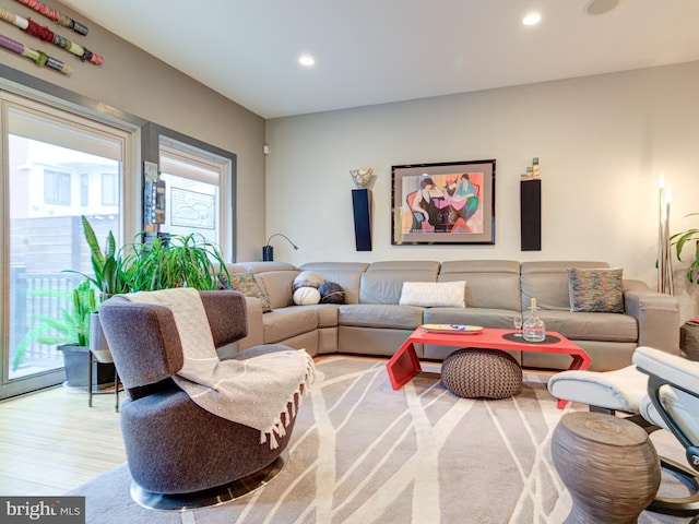 living room with light hardwood / wood-style floors