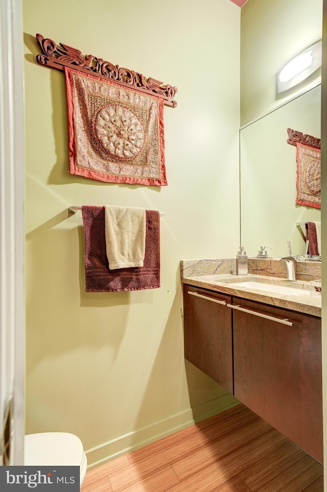 bathroom featuring wood-type flooring and vanity