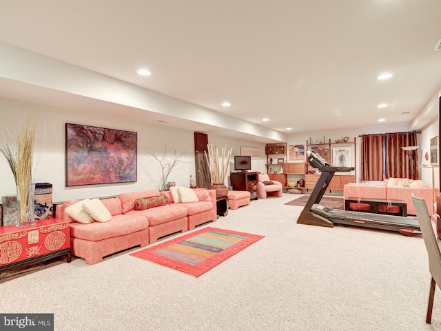 living room featuring carpet