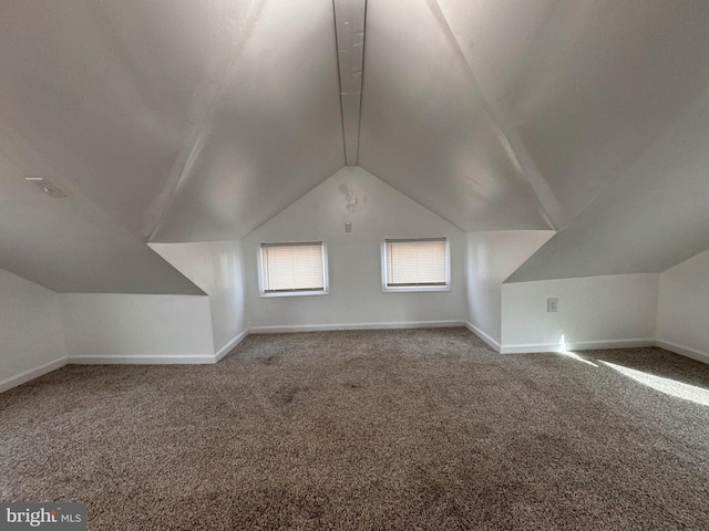 additional living space with vaulted ceiling and carpet flooring