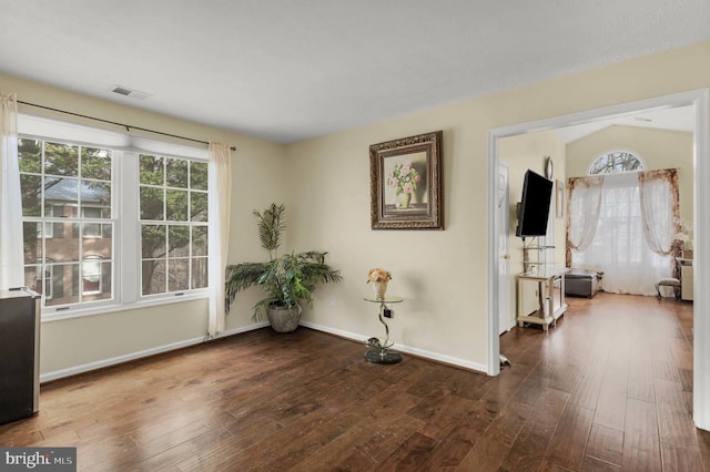 interior space featuring lofted ceiling and wood-type flooring