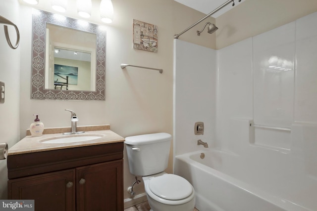 full bathroom with shower / bathtub combination, vanity, and toilet