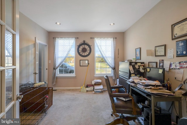 office featuring light colored carpet