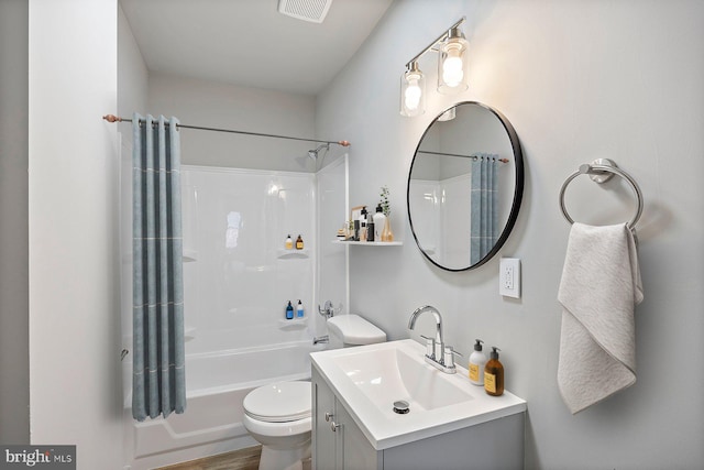 full bathroom featuring vanity, toilet, and bathing tub / shower combination