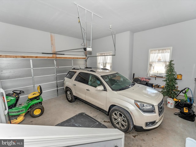 garage with a garage door opener