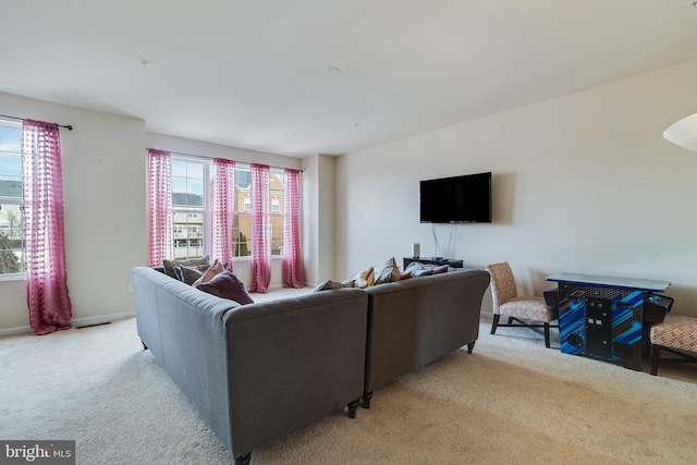 living room with light carpet