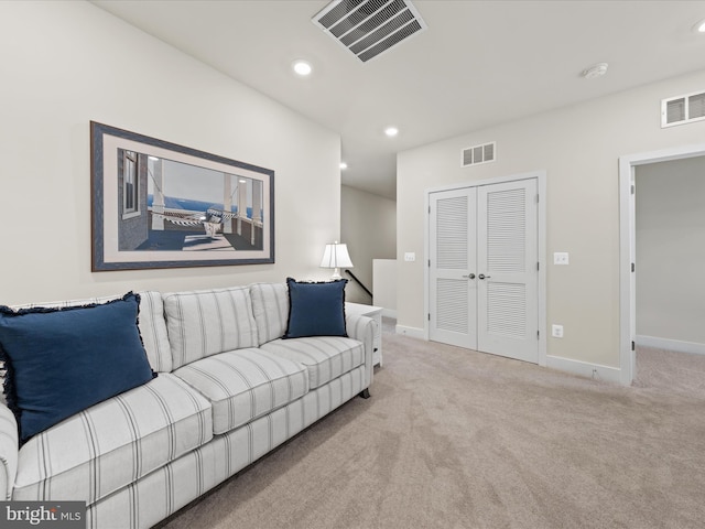 living room with light carpet