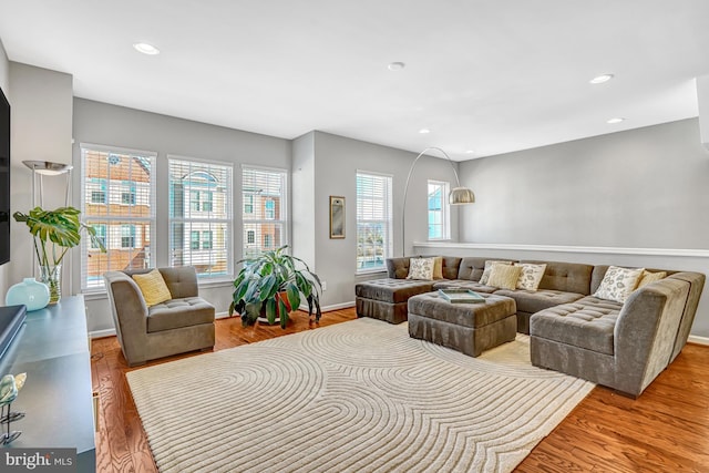 living room featuring light wood-type flooring