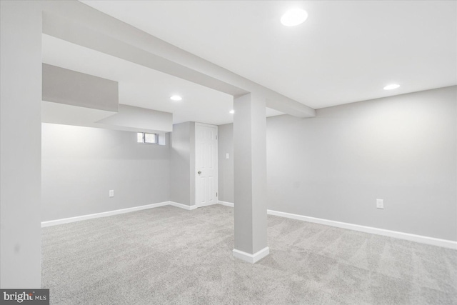 basement with light carpet