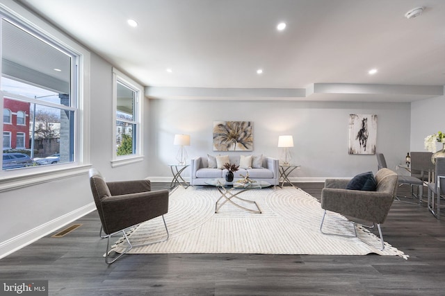 living room with dark wood-type flooring