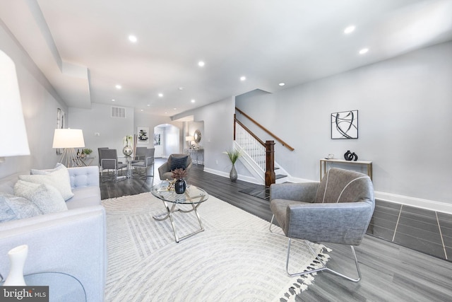 living room with hardwood / wood-style flooring