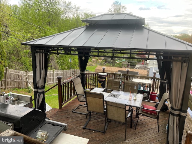 wooden deck featuring a gazebo