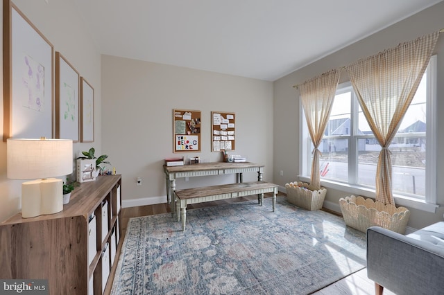 home office featuring baseboards and wood finished floors