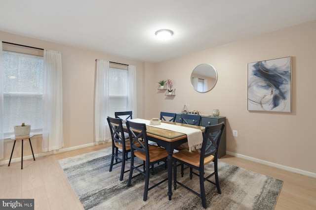 dining space with light hardwood / wood-style floors