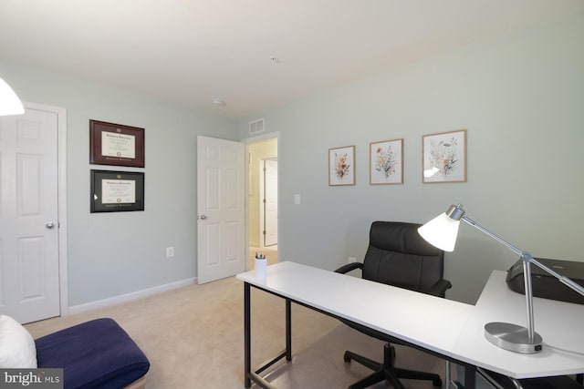 view of carpeted home office