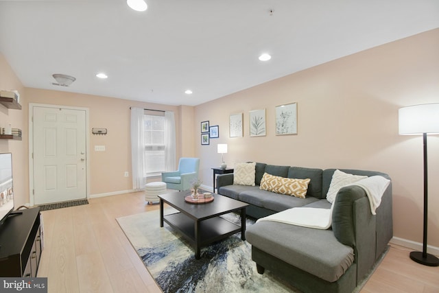 living room with light hardwood / wood-style flooring