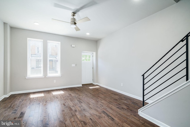2941 Cecil B Moore Ave, Philadelphia, PA 19121 - foyer featuring stairs, dark wood-style flooring, ceiling fan, and recessed lighting