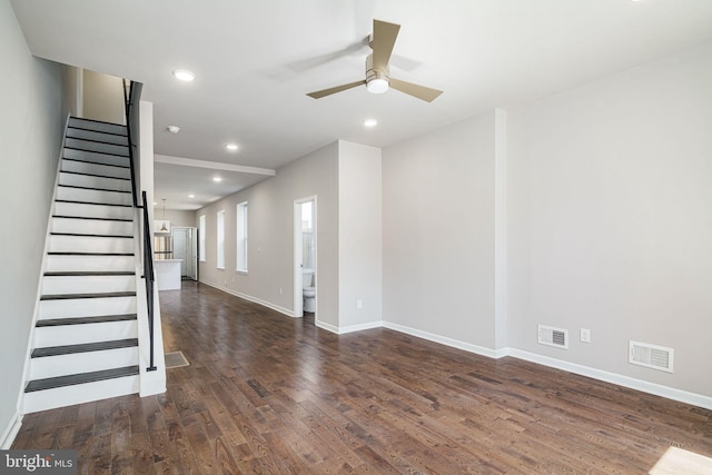 2941 Cecil B Moore Ave, Philadelphia, PA 19121 - unfurnished living room featuring ceiling fan, wood finished floors, stairs, and recessed lighting