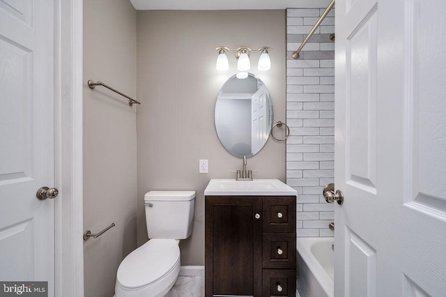 full bathroom featuring vanity, toilet, and tiled shower / bath combo