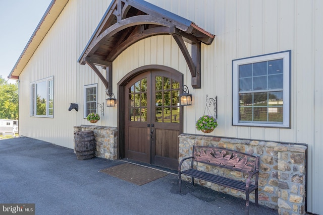 doorway to property featuring french doors