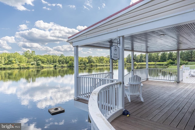 view of dock with a water view