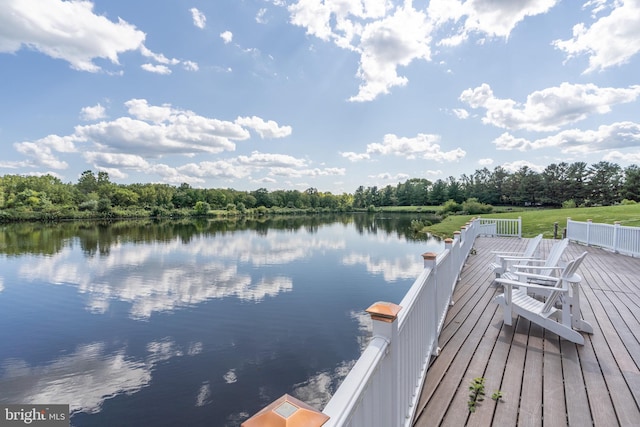 view of dock with a deck with water view