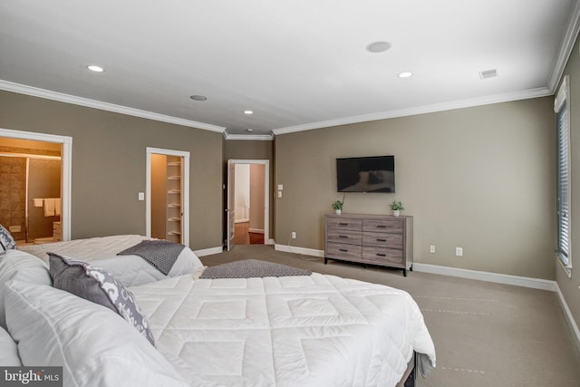 7024 Green Oak Dr, Mclean, VA 22101 - carpeted bedroom with recessed lighting, crown molding, baseboards, a walk in closet, and ensuite bathroom