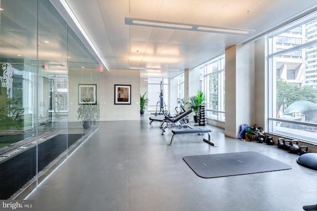 workout area with a wall of windows