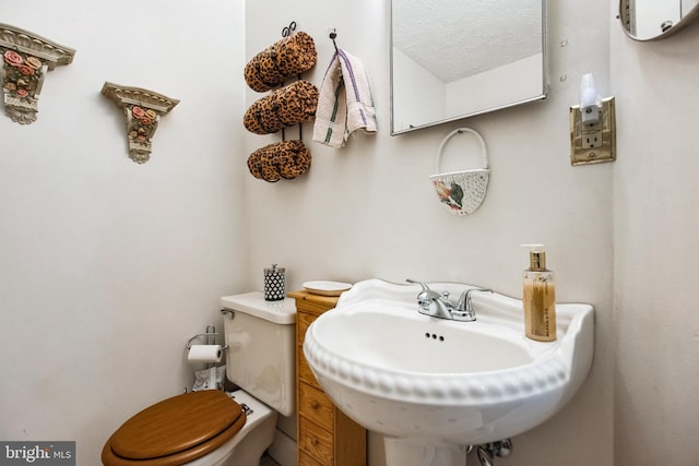 bathroom with toilet, a textured ceiling, and a sink