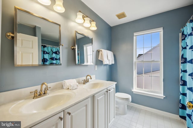 bathroom with a wealth of natural light, visible vents, and a sink