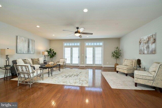 7916 Culloden Crest Ln, Gainesville, VA 20155 - living room with ceiling fan, wood finished floors, and recessed lighting