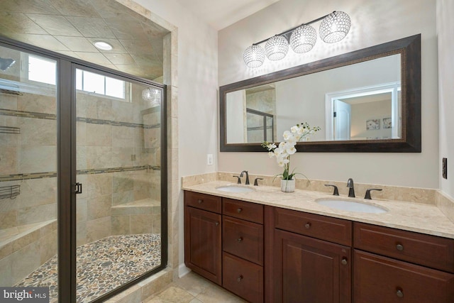 7916 Culloden Crest Ln, Gainesville, VA 20155 - bathroom with double vanity, a stall shower, and tile patterned flooring