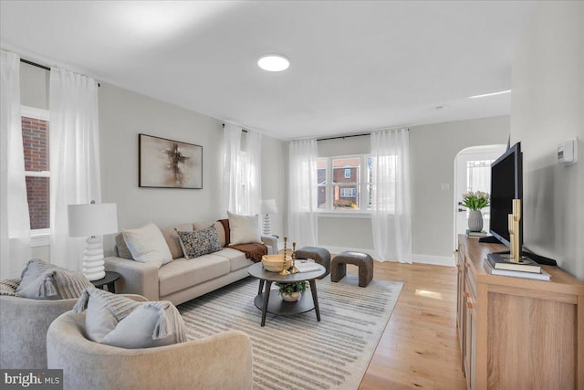 living room with light hardwood / wood-style floors