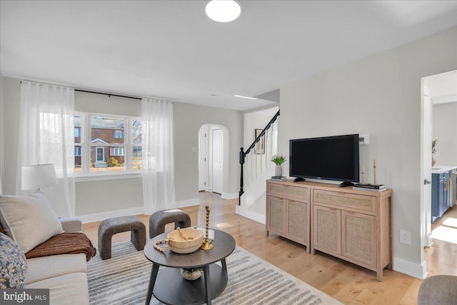 living room featuring light wood-type flooring