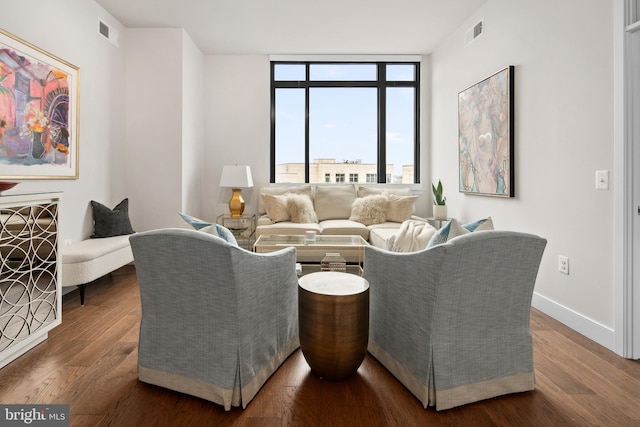 living room with hardwood / wood-style floors