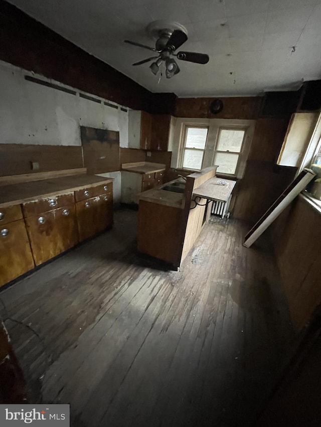 kitchen featuring hardwood / wood-style flooring and ceiling fan