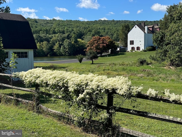 view of yard with a water view