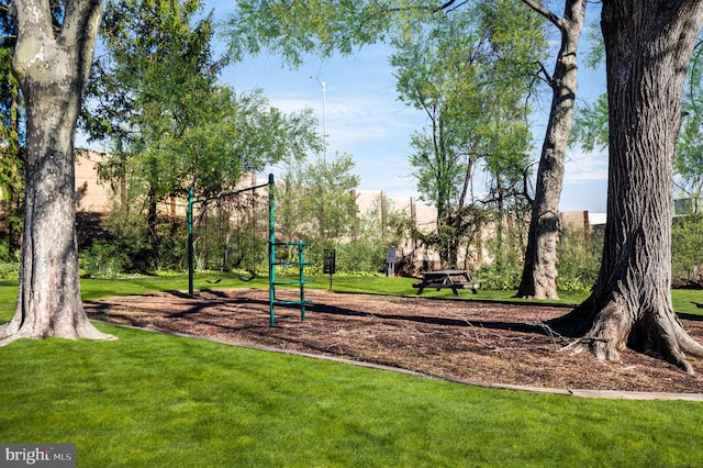 view of jungle gym with a yard